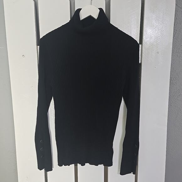 Anthro Moth Black Fitted Ribbed Turtleneck Sweater Top Size XL Academia Goth - Picture 2 of 11